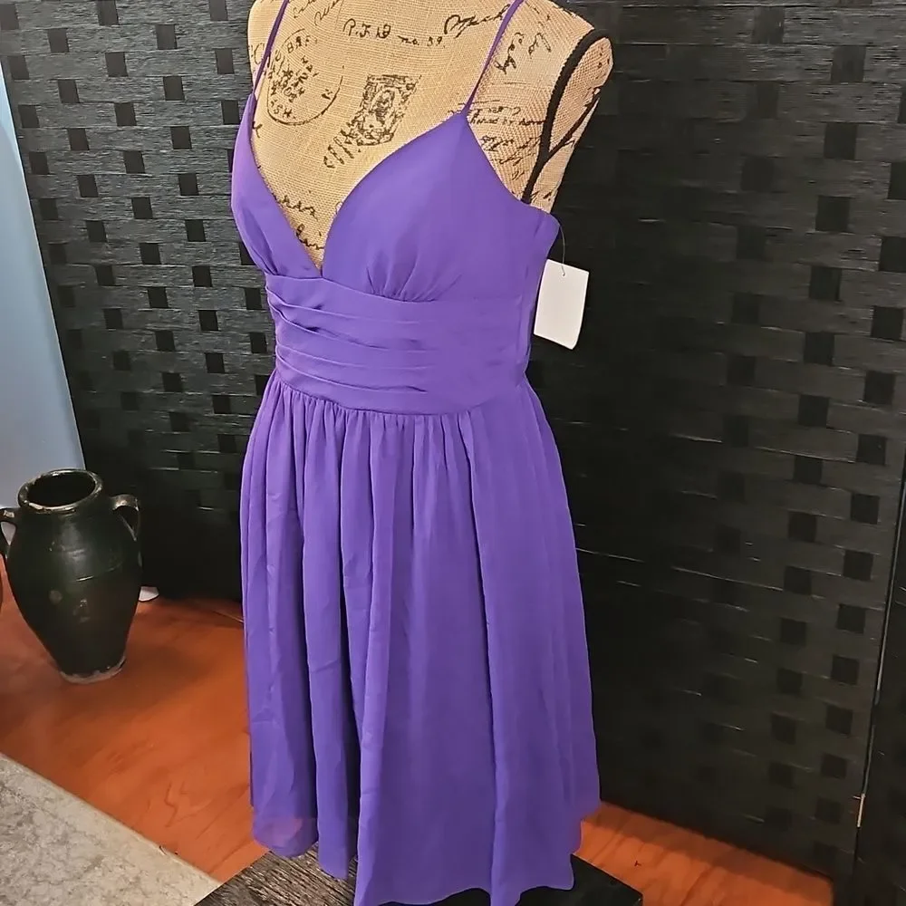 NWT David's Bridal Regency Purple V-Neck Chiffon Cocktail Dress | Size 8 - Picture 4 of 11